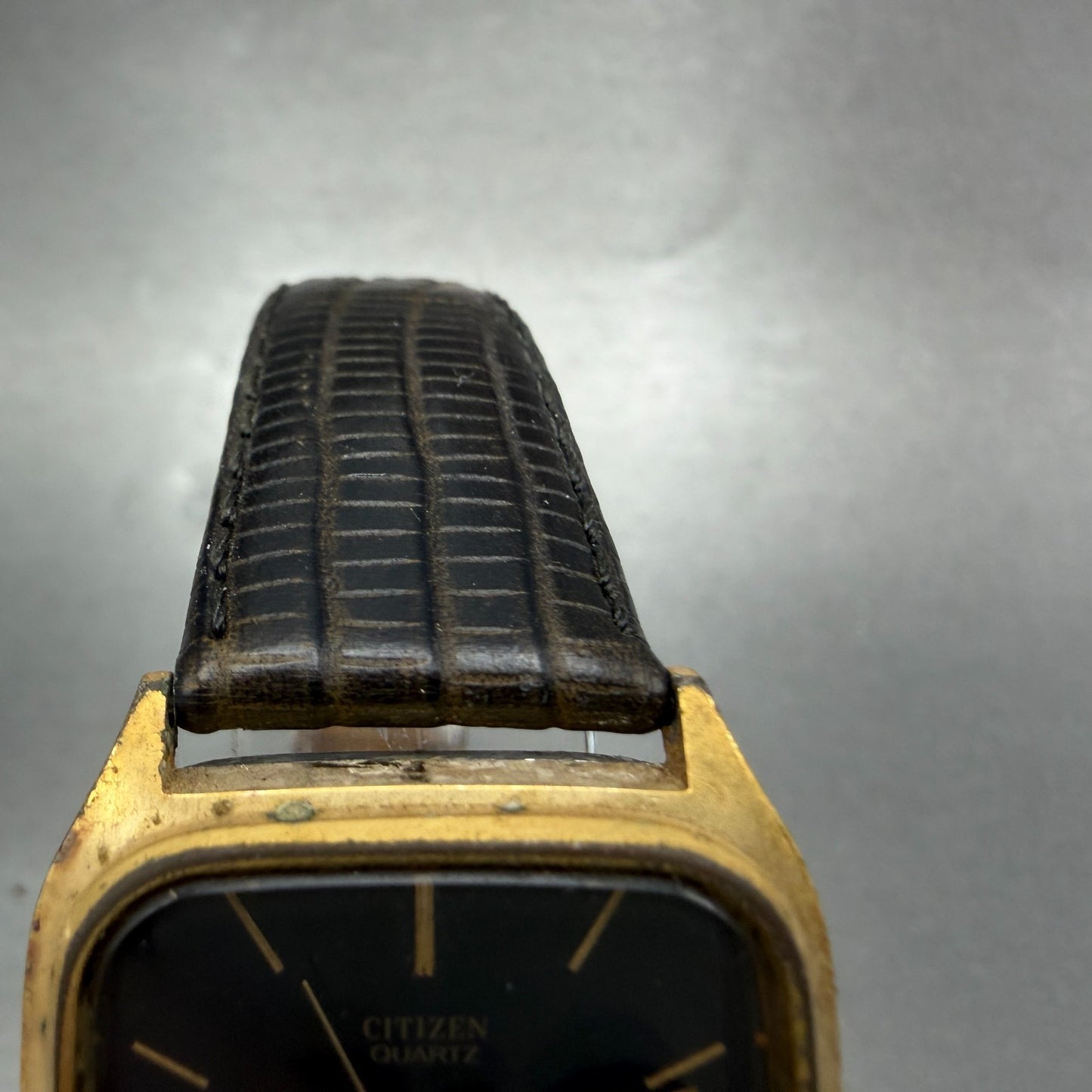 Citizen CQ Tank Watch Men 30mm Black Dial Gold Tone 4-796292 Rectangle PARTS5