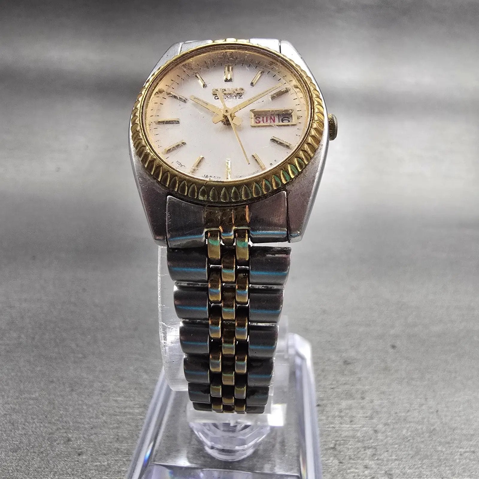 Seiko Watch Women 24mm Silver Dial Two Tone Daydate Round 7N83-0041 New Battery5