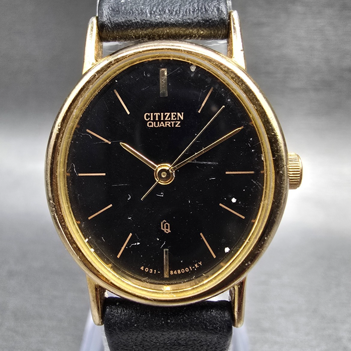 Citizen CQ Watch Women 22mm Black Dial Gold Tone Oval 4031-982568 New Battery 781