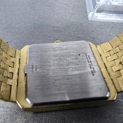 Lord Elgin Tank Watch Men 25mm Gray Dial Gold Daydate Rectangle READ!!! New Batt9