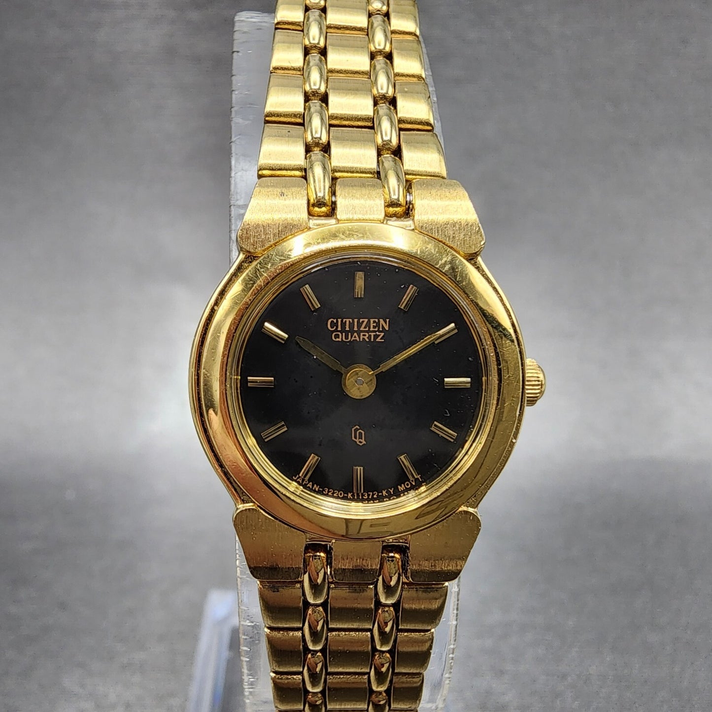 Citizen CQ Watch Women 20mm Black Dial Gold Tone Round 3220K02791 New Battery0