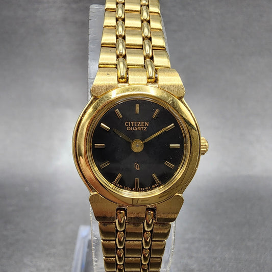 Citizen CQ Watch Women 20mm Black Dial Gold Tone Round 3220K02791 New Battery0