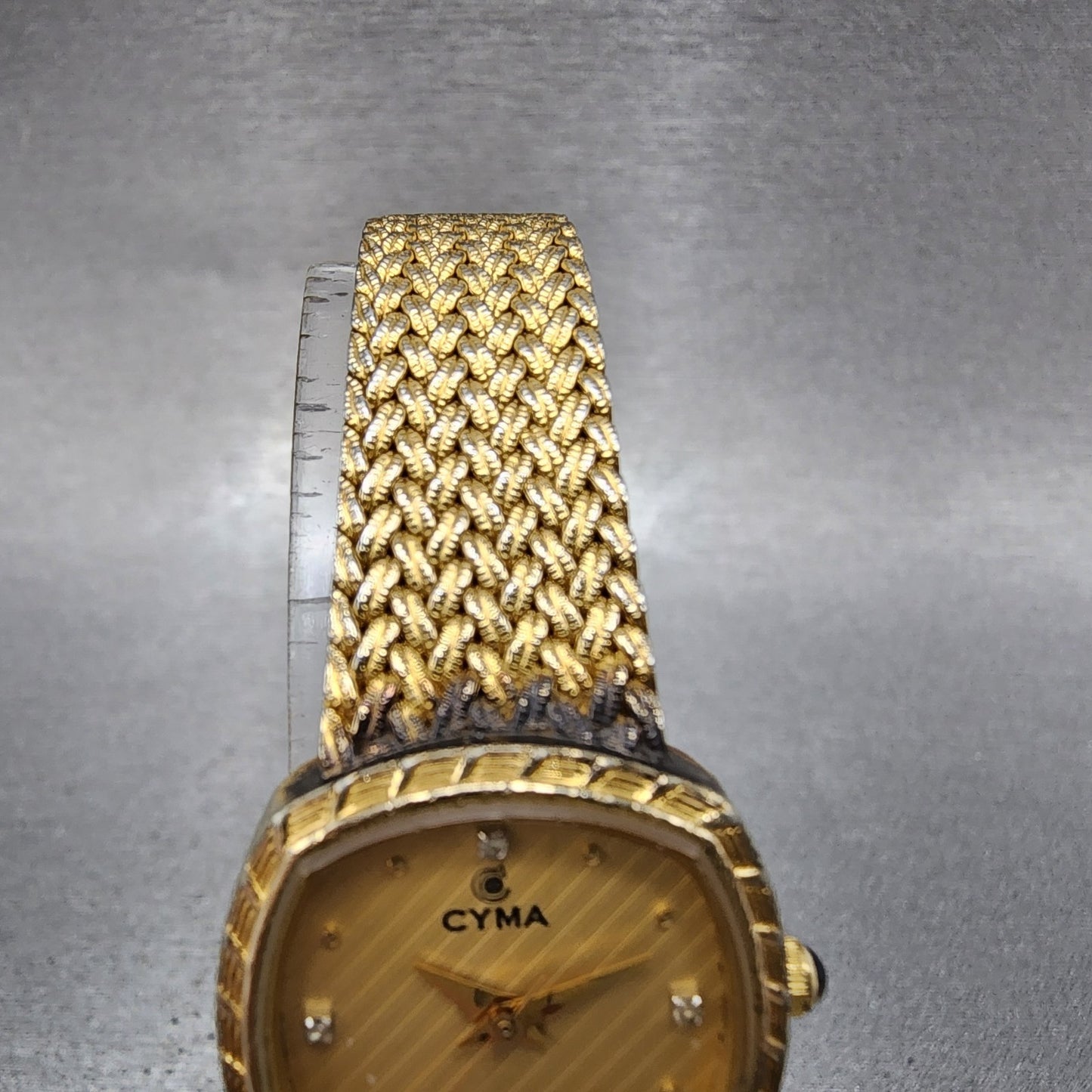 Cyma Watch Women 22mm Gold Dial Gold Tone Rectangle 616 New Battery Vintage4