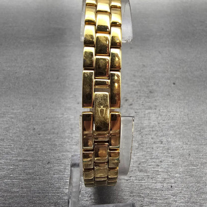 Bulova Watch Women 14mm MOP Dial Gold Tone Gemmed Rectangle 98V28 New Battery7