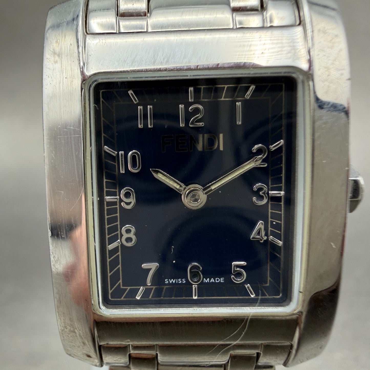 Fendi 7000L Tank Watch Women 21mm Blue Dial Steel Rectangle New Battery1