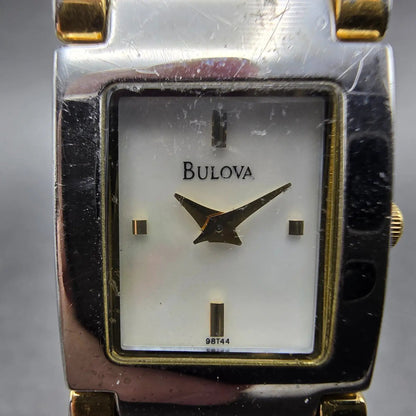 Bulova Tank Watch Women 18mm MOP Dial Two Tone Heart Rectangle 98T44 New Battery1