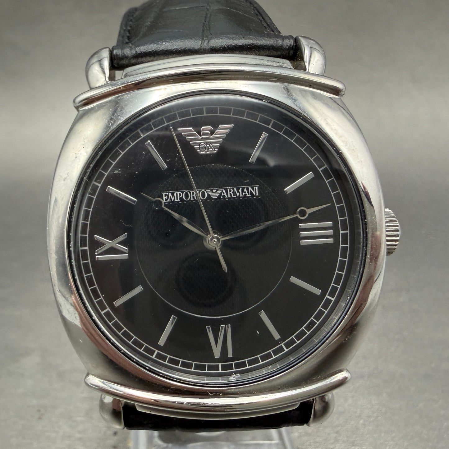 Emporio Armani Watch Men 41mm Black Dial Silver Tone Round AR-0263 New Battery0