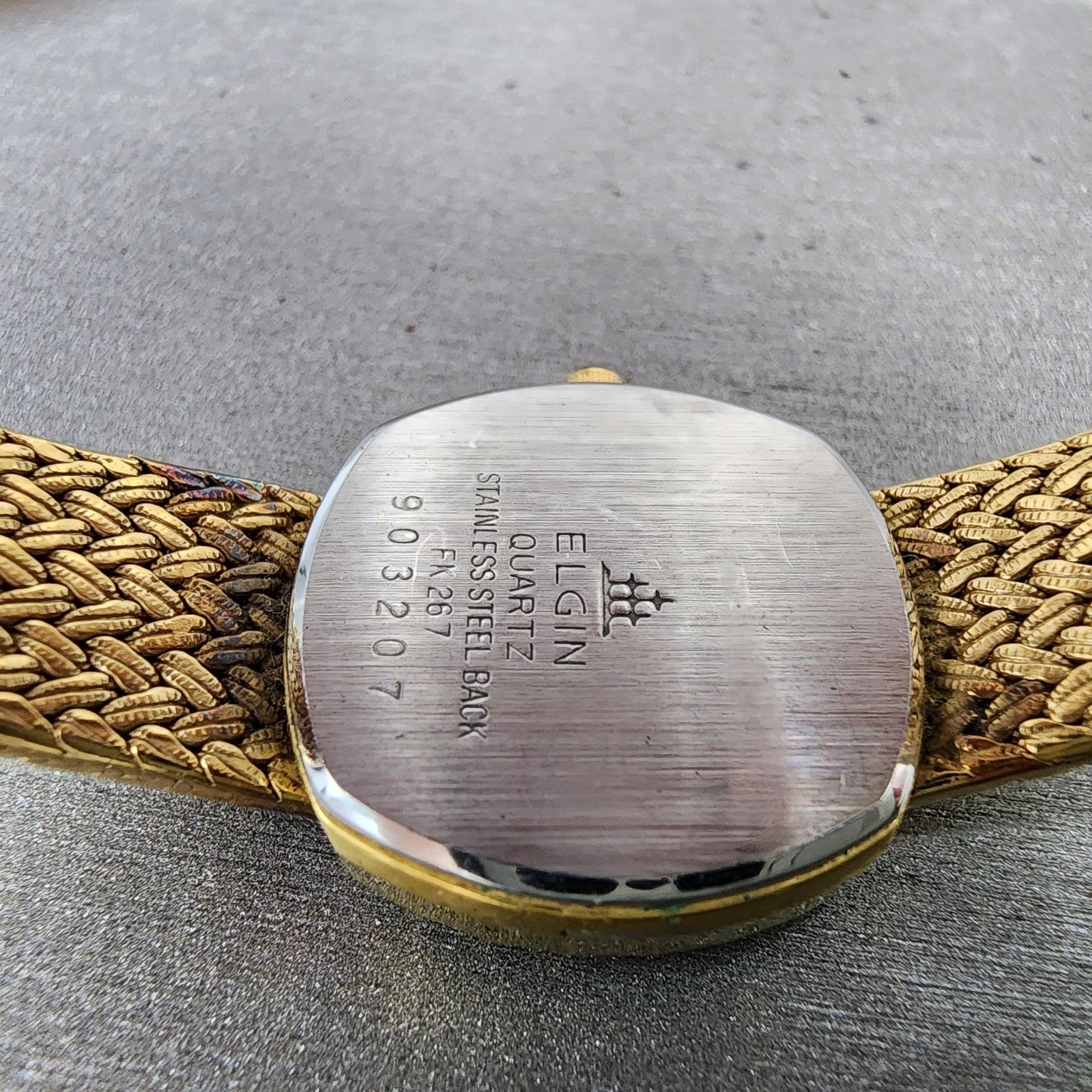 Elgin Watch Women 22mm Gold Dial Gold Tone Rectangle FK267 New Battery VTG9