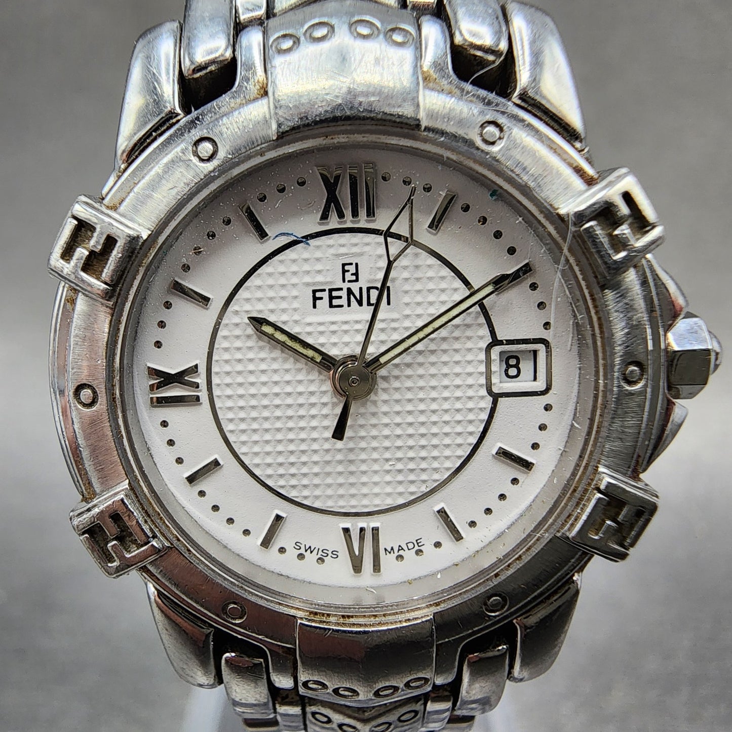 Fendi Orologi Watch Women 26mm White Dial Silver Tone Date Round 3500L PARTS2