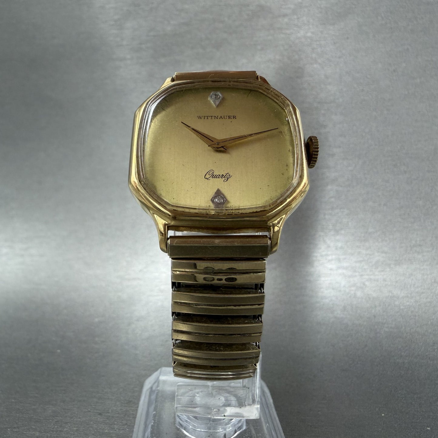 Wittnauer Watch Men 31mm Gold Dial Gold Tone Octagon New Battery Vintage5