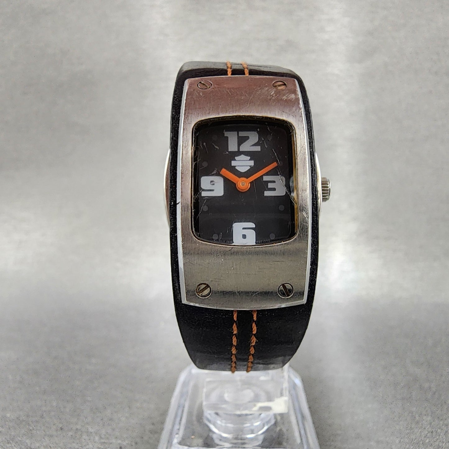 Bulova Harley Davidson Tank Watch Women 22mm Black Dial Steel 76L029 New Batt5