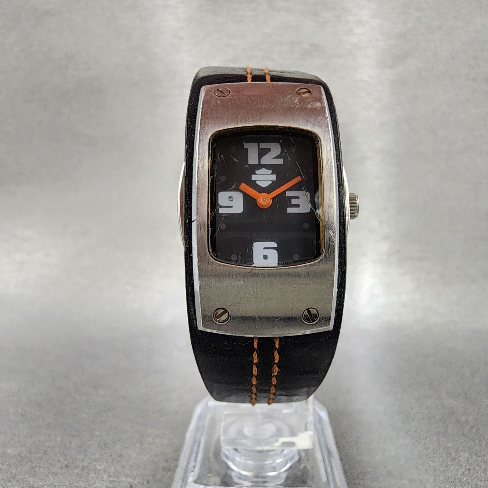 Bulova Harley Davidson Tank Watch Women 22mm Black Dial Steel 76L029 New Batt5