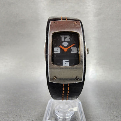 Bulova Harley Davidson Tank Watch Women 22mm Black Dial Steel 76L029 New Batt5