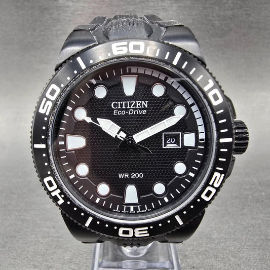 Citizen Eco-Drive Scuba Fin Watch Men 46mm Black Dial Black Date Round Works0
