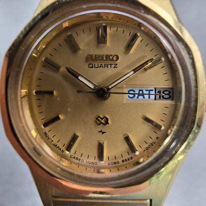 Seiko SQ Watch Women 23mm Gold Dial Gold Tone Daydate Round 8523-0049 New Batt1