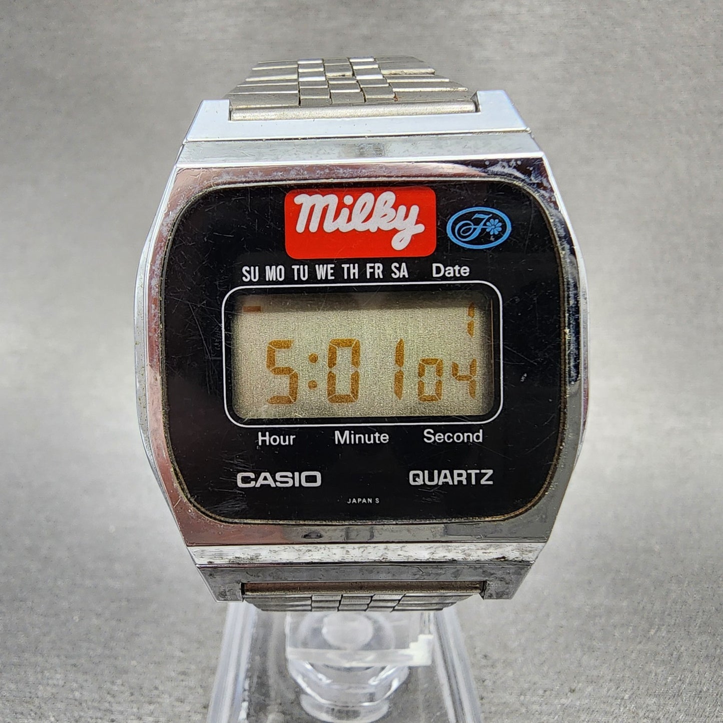 Casio 155 B816 Watch Men 35mm LCD Digital Silver Tone Daydate New Batt Vintage0