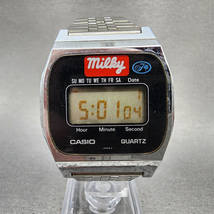 Casio 155 B816 Watch Men 35mm LCD Digital Silver Tone Daydate New Batt Vintage0