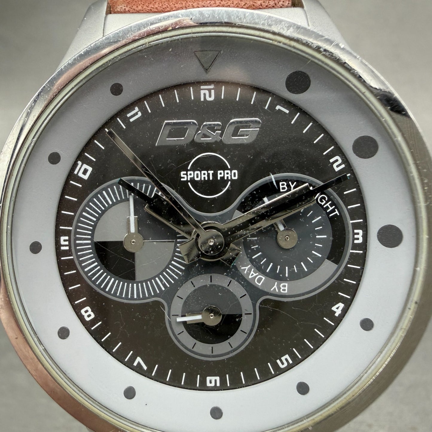 Dolce&Gabbana Sport Pro Chrono Watch Men 43mm Gray Dial Silver Tone New Batt1