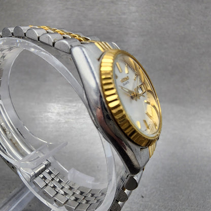 Seiko Watch Women 24mm White Dial Two Tone Daydate Round 7N830049 New Batt AB123