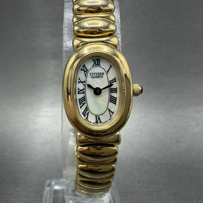 Citizen Watch Women 17mm MOP Dial Gold Tone Oval 3220327365 New Battery0