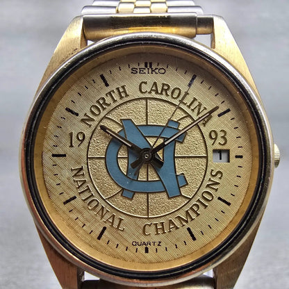 Seiko North Carolina Watch Men 40mm Champagne Dial Date 5Y23-8A19 New Battery1