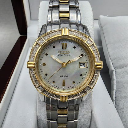 Citizen EcoDrive Watch Women MOP Dial Two Tone Date Round Date Round Runs1