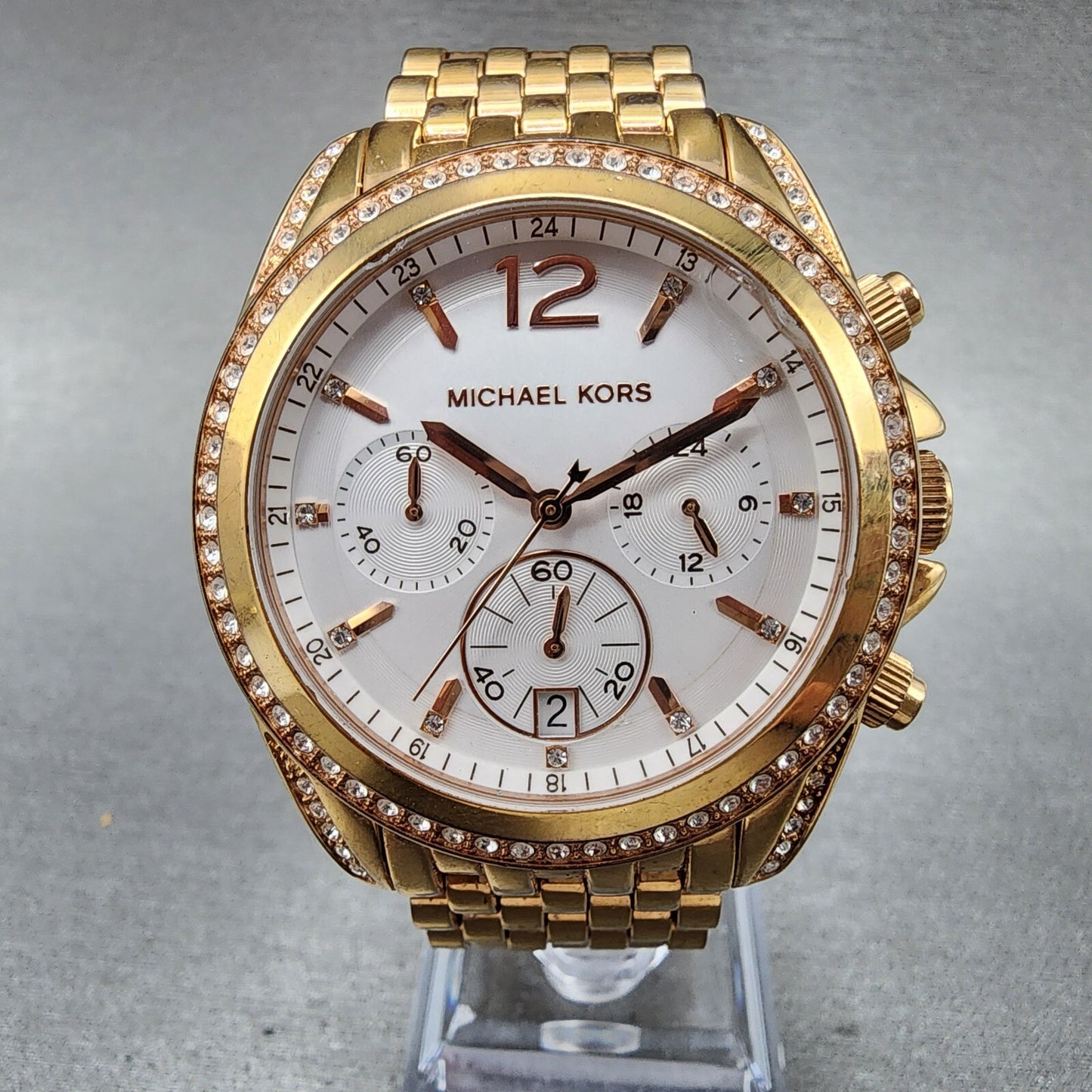 Michael Kors Pressley Chronograph Watch Women 40mm White Dial Rose Gold Date0