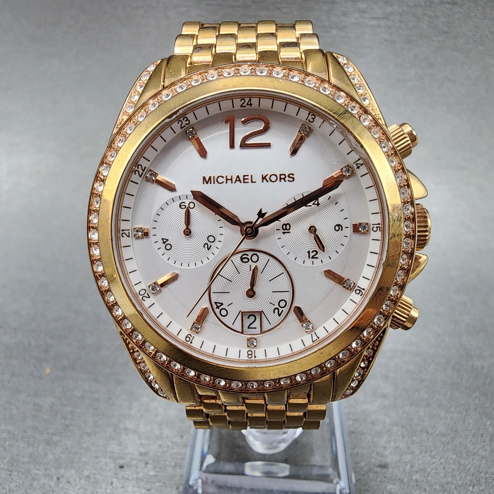 Michael Kors Pressley Chronograph Watch Women 40mm White Dial Rose Gold Date0
