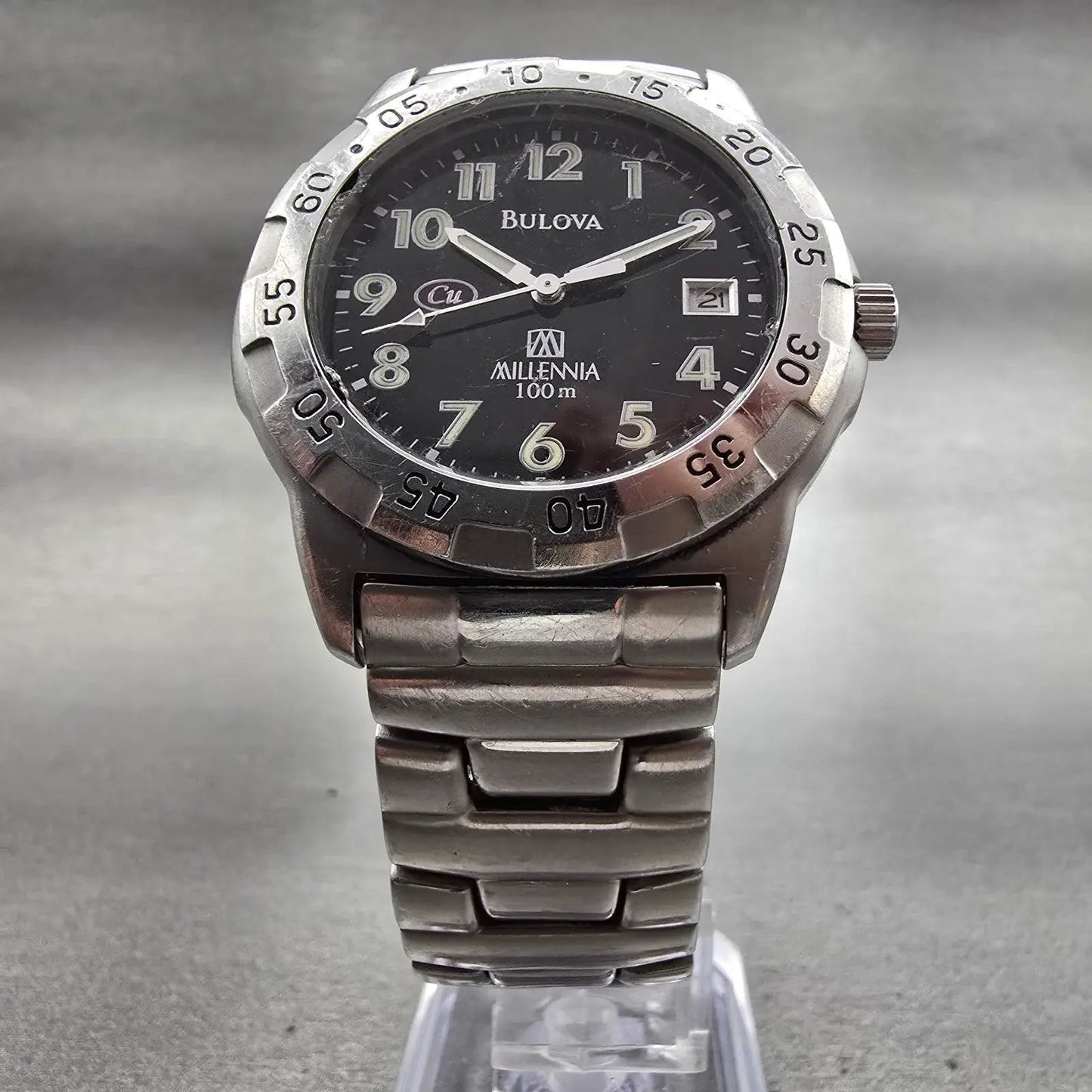 Bulova Millennia Watch Men 36mm Black Dial Silver Tone Date Round 96B46 New Batt6