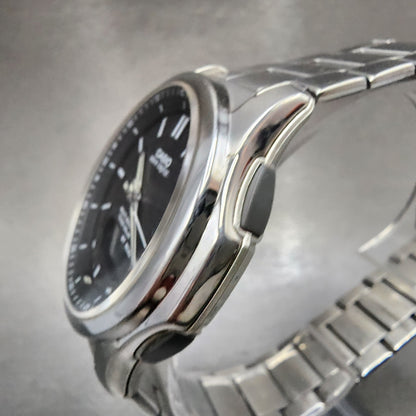 Casio Wave Ceptor Watch Men 42mm Black Dial Steel Solar Analog Digital Works B122