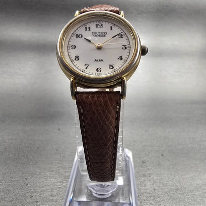 Seiko Alba Success Watch Women 24mm White Dial Gold Tone Round V306-6390 New Bat5