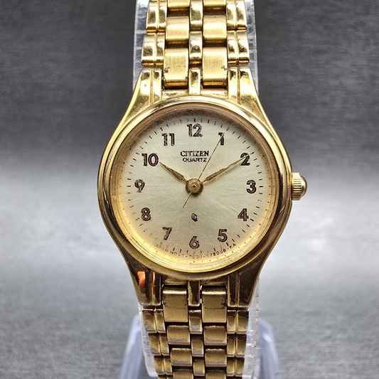 Citizen CQ Watch Women 20mm Champagne Dial Gold Tone 5930-S29762 New Battery JKL0