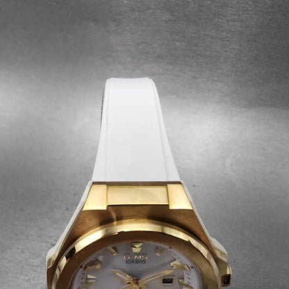 Casio BabyG Watch Women 37mm White Dial Rose Gold Tone Date Solar MSGS500 Runs4