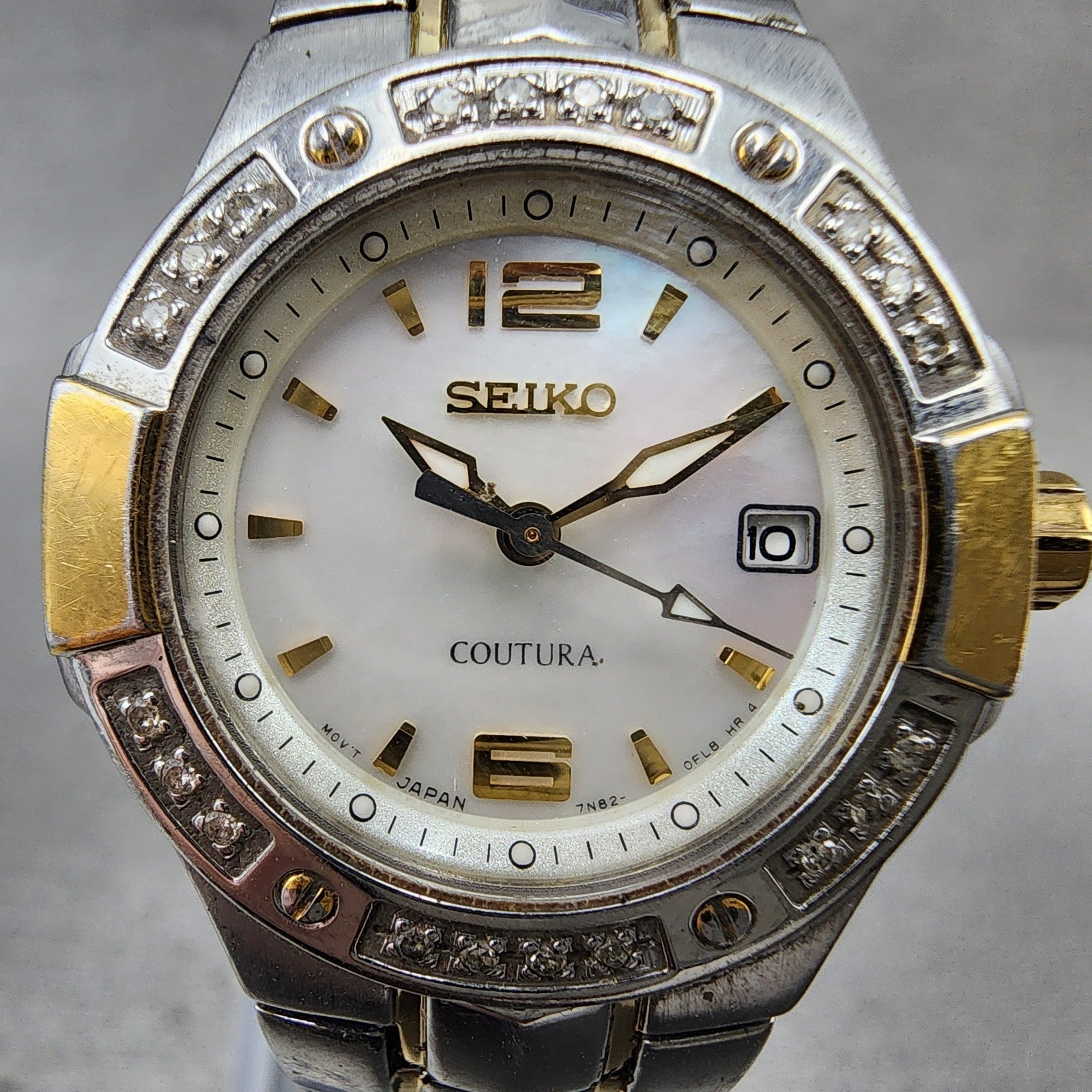 Seiko Watch Women 27mm MOP Dial Two To Date Round Diamonds 7n820CG0 New Batt1