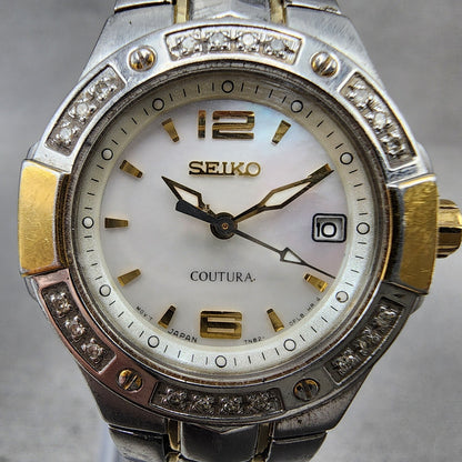 Seiko Watch Women 27mm MOP Dial Two To Date Round Diamonds 7n820CG0 New Batt1