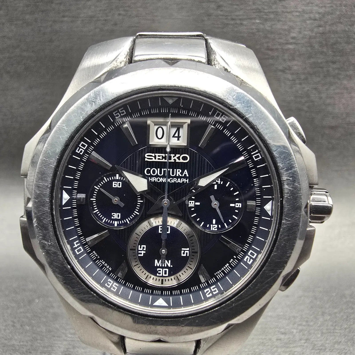 Seiko Coutura Watch Men 45mm Blue Dial Silver Tone Chrono 7T04-0AB0 New Battery1