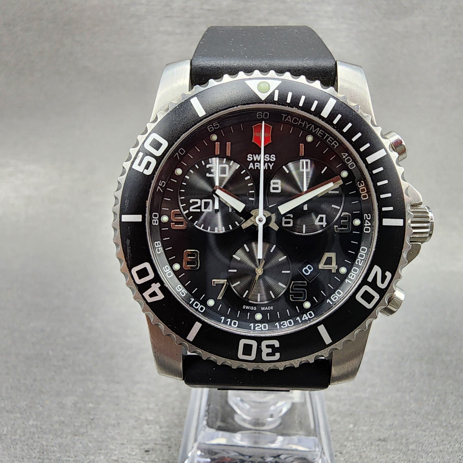 Swiss Army Maverick Watch Men 45mm Black Dial Silver Tone Date 24143 New Batt0