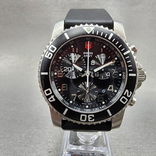 Swiss Army Maverick Watch Men 45mm Black Dial Silver Tone Date 24143 New Batt0