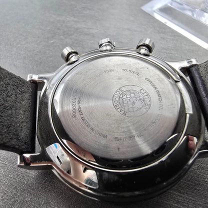Citizen Eco-Drive Chronograph Watch Men 39mm Black Dial Steel Date Round JDM9