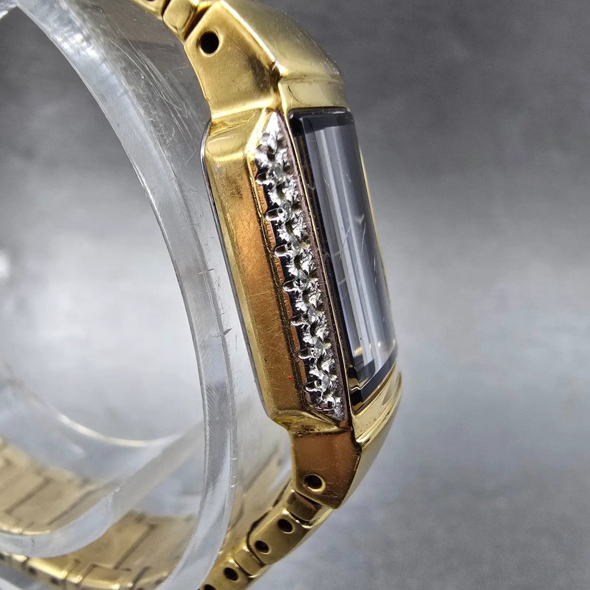 Seiko Tank Watch Women 15mm Black Dial Gold Diamond Bezel Rectangle  New Battery4