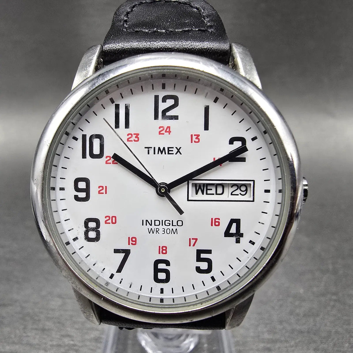Timex Easy Reader Watch Men 35mm White Dial Silver Daydate T20461 New Battery 780