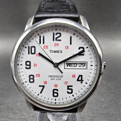 Timex Easy Reader Watch Men 35mm White Dial Silver Daydate T20461 New Battery 780