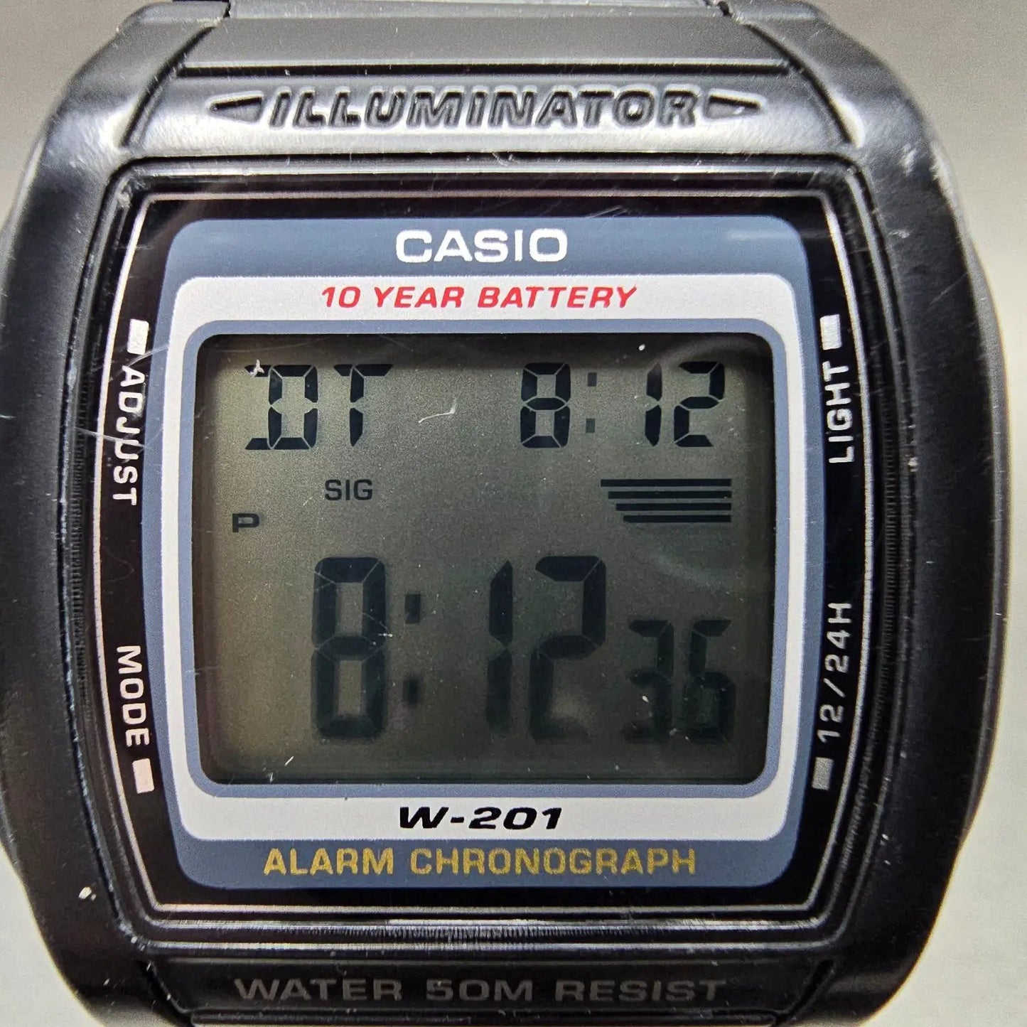 Casio W-201 Watch Men 36mm Black Alarm Chrono Digital Illuminator New Battery LP1