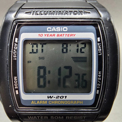 Casio W-201 Watch Men 36mm Black Alarm Chrono Digital Illuminator New Battery LP1