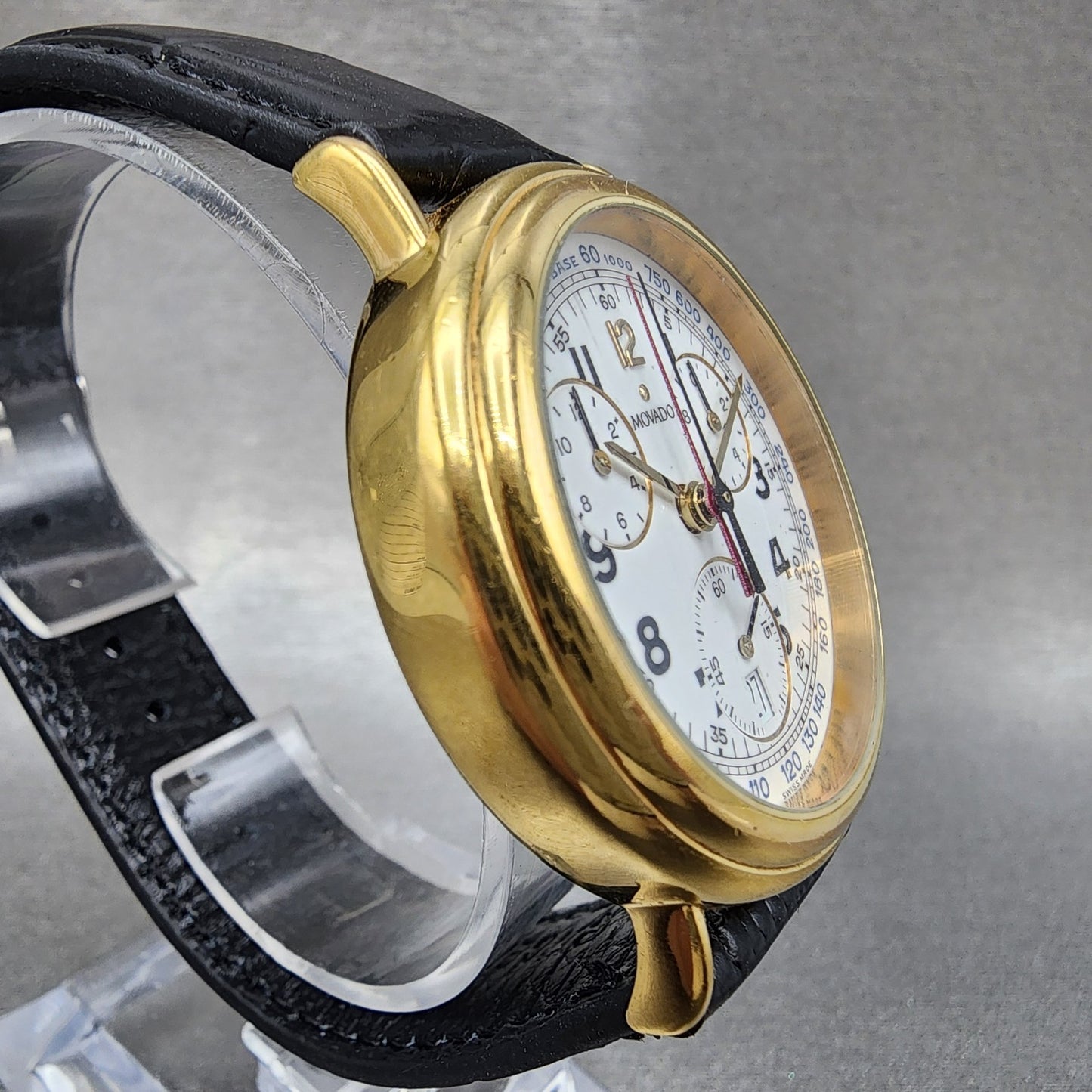 Movado Chronograph Watch Men 38mm White Dial Gold Tone Date 87.A5.860 New Batt3