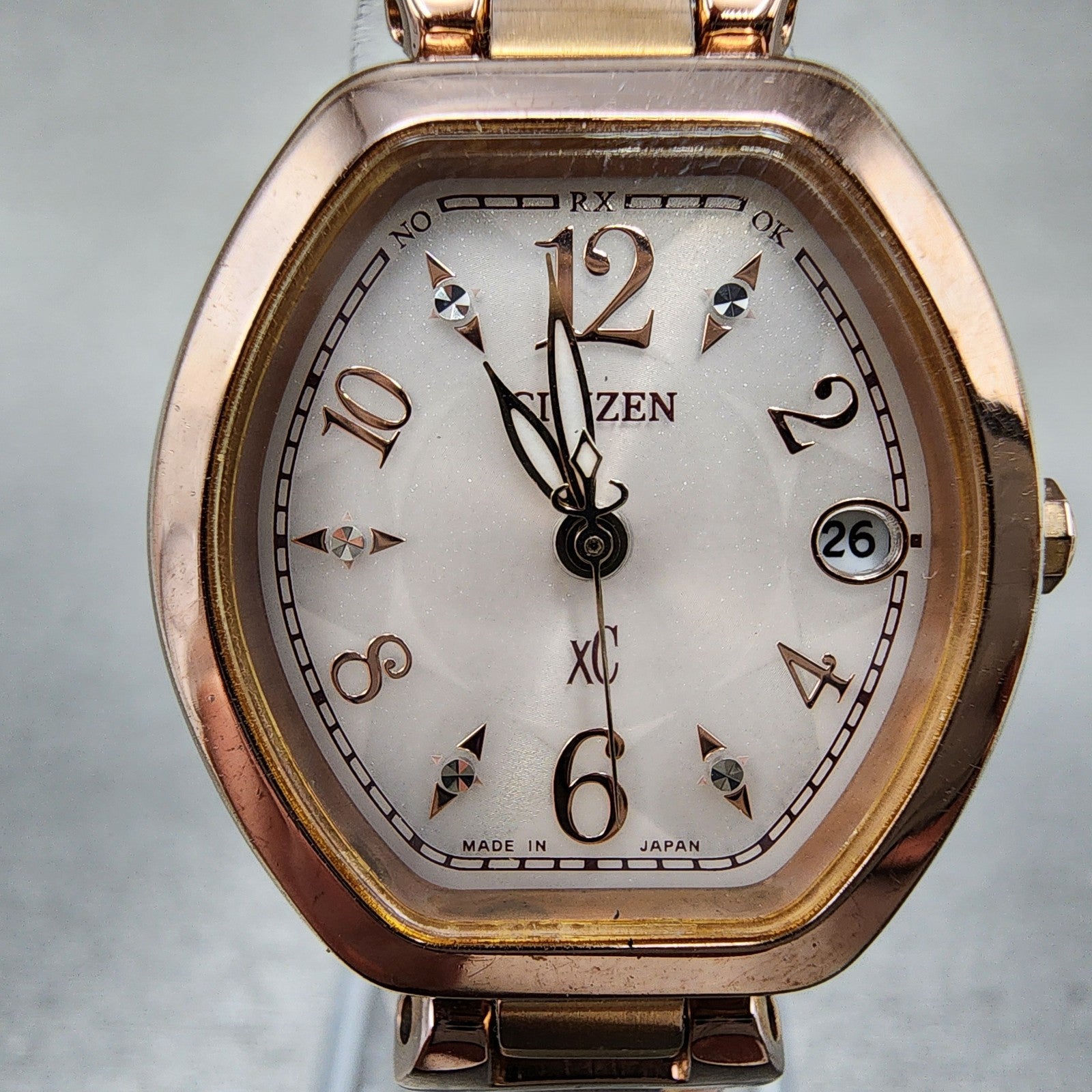 Citizen EcoDrive XC Watch Women 24mm White Dial Rose Gold Date H058 Runs1