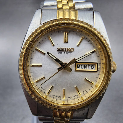 Seiko Watch Women 24mm White Dial Two Tone Daydate Round 7N830041 New Battery1