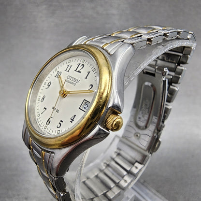 Citizen Watch Women 24mm Cream Dial Two Tone Date Round 1012S038375 New Battery2