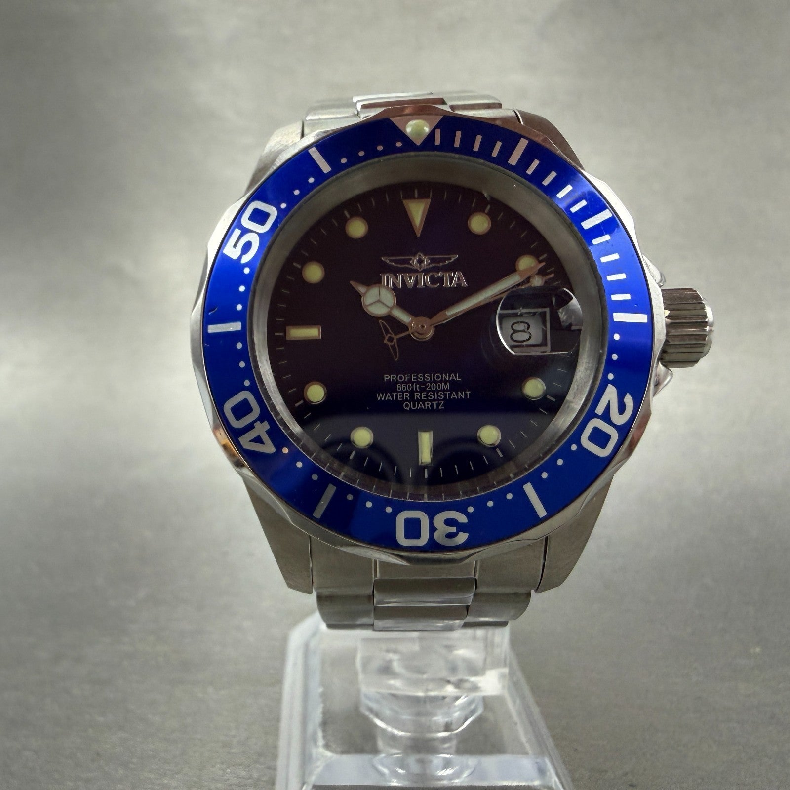 Invicta Pro Diver Watch Men 40mm Blue Dial Silver Tone Date 9308 New Battery5