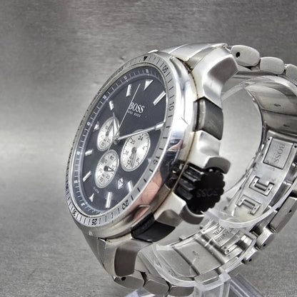 Hugo Boss Chronograph Watch Men 44mm Black Dial Silver Tone Date 1512109 New Bat2